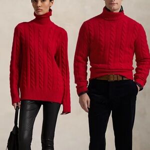 Ralph Lauren Polo Cable-Knit Wool-Cashmere Sweater Park Ave Red size Small $348